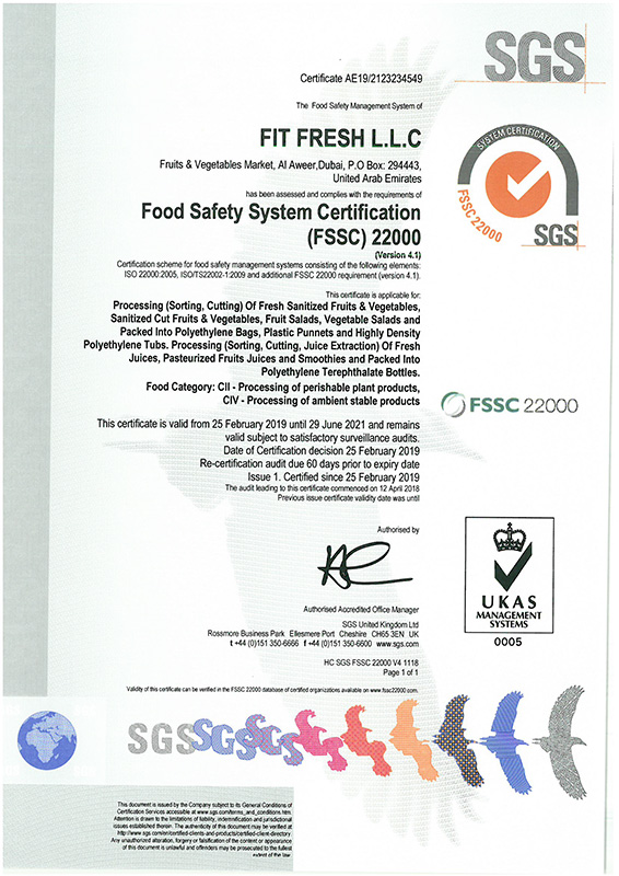 FSSC 22000 Certificate 800
